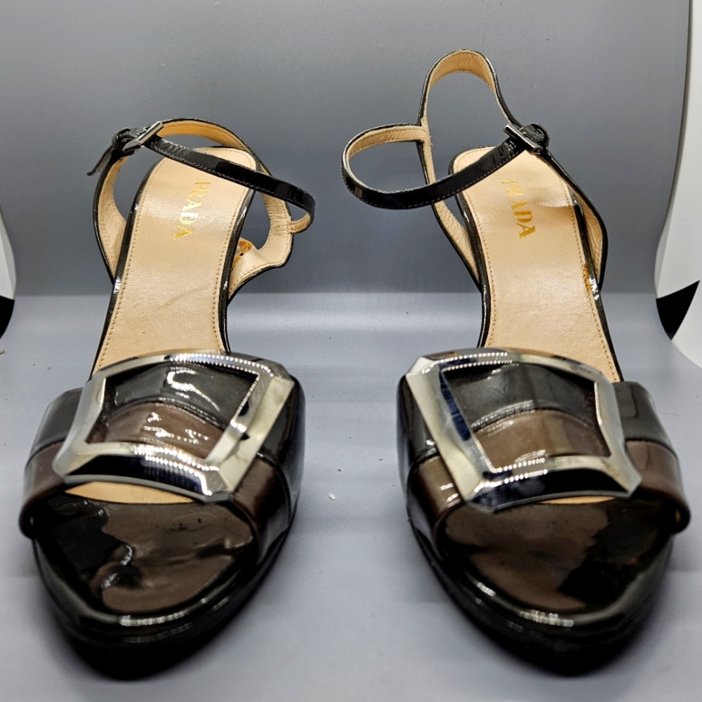 PRADA Black Suede Leather Slingback
